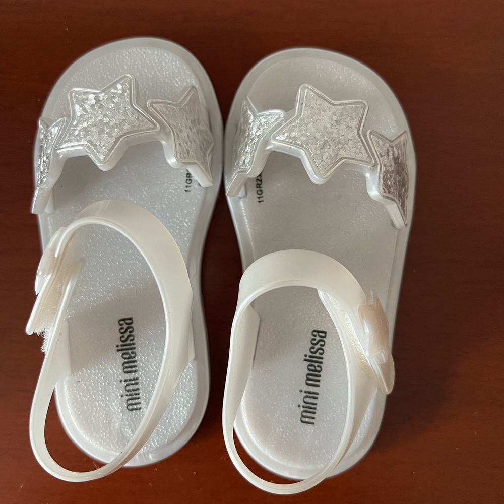 Mini Melissa Glitter Star Sandals - Silver